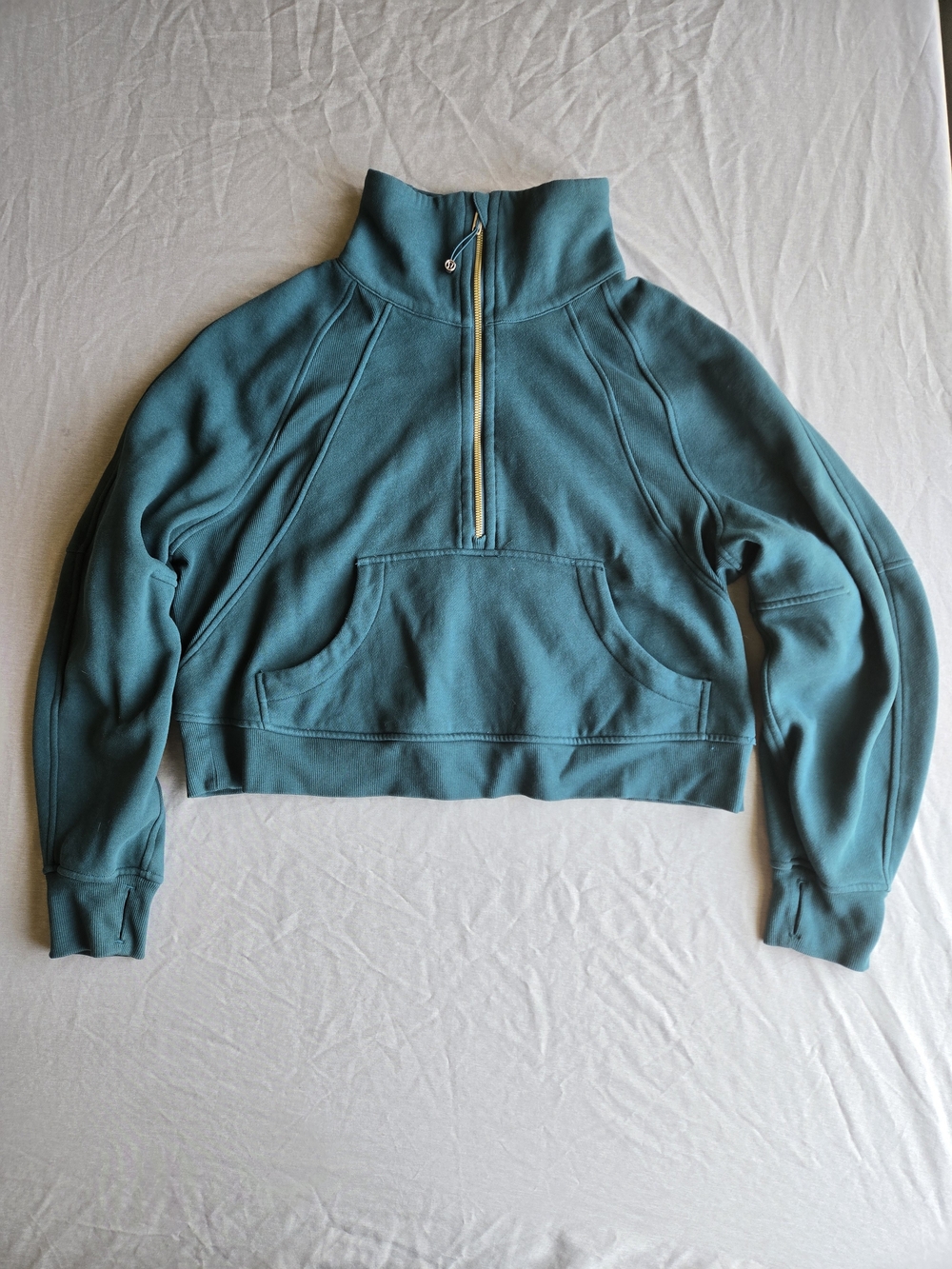 Lululemon Scuba Oversized Funnel Neck Half-Zip — Storm Teal with Gold Hardware